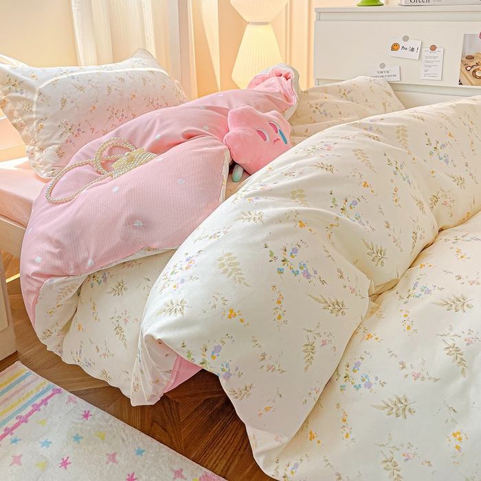 91家纺网 家纺一手货源 找家纺 朵朵2025新款芦荟棉学生床四件套 水墨花