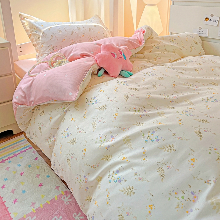 91家纺网 家纺一手货源 找家纺 朵朵2025新款芦荟棉学生床四件套 水墨花