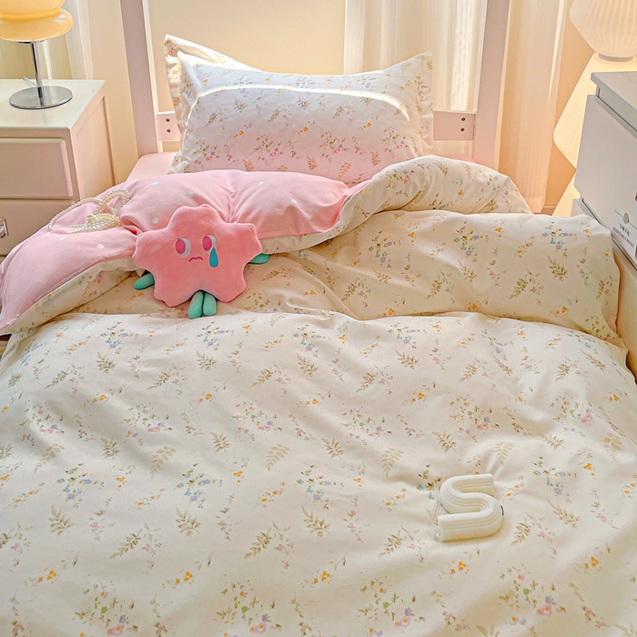 91家纺网 家纺一手货源 找家纺 朵朵2025新款芦荟棉学生床四件套 水墨花