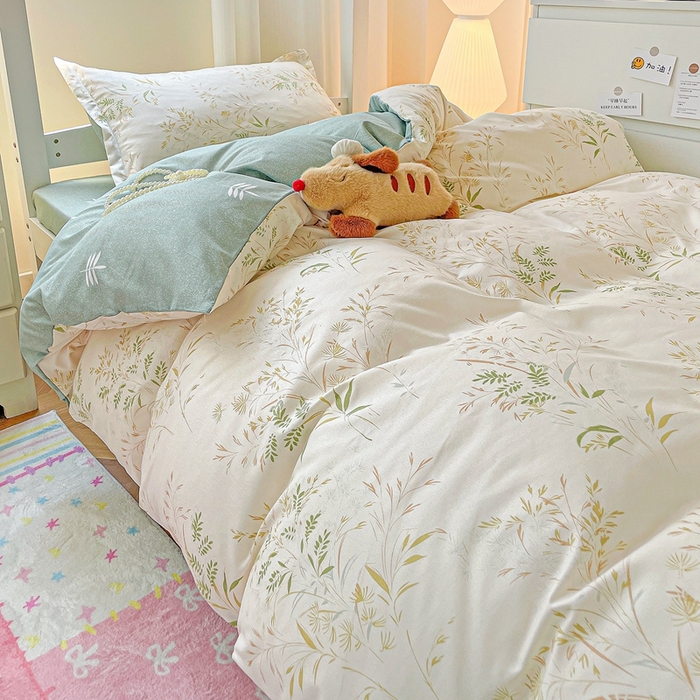 91家纺网 家纺一手货源 找家纺 朵朵2025新款芦荟棉学生床单被套仙草