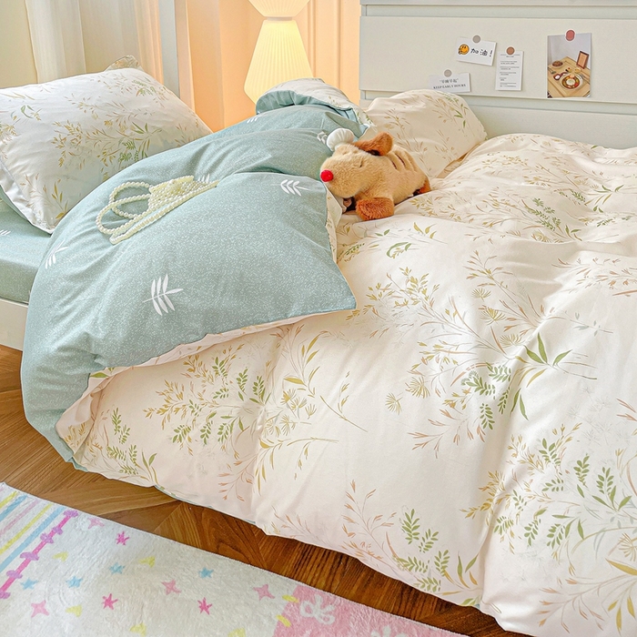 91家纺网 家纺一手货源 找家纺 朵朵2025新款芦荟棉学生床单被套仙草