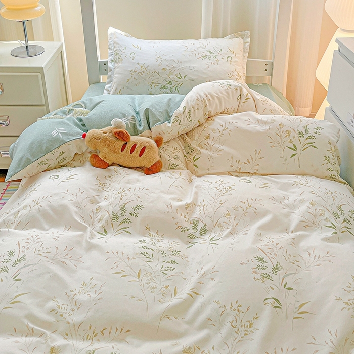 91家纺网 家纺一手货源 找家纺 朵朵2025新款芦荟棉学生床单被套仙草