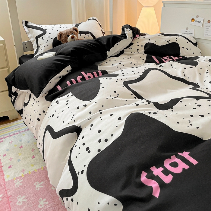 91家纺网 家纺一手货源 找家纺 朵朵2025新款芦荟棉学生床单被套 幸运星