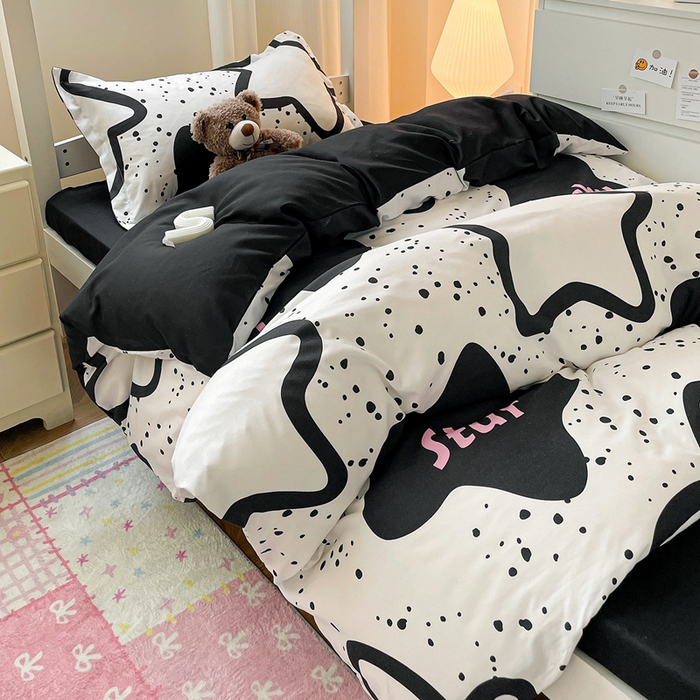 91家纺网 家纺一手货源 找家纺 朵朵2025新款芦荟棉学生床单被套 幸运星