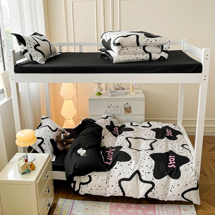 91家纺网 家纺一手货源 找家纺 朵朵2025新款芦荟棉学生床单被套 幸运星