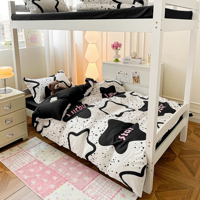 91家纺网 家纺一手货源 找家纺 朵朵2025新款芦荟棉学生床单被套 幸运星