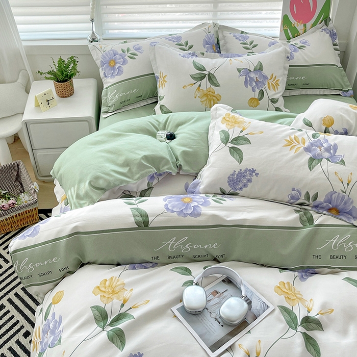 91家纺网 家纺一手货源 找家纺 （总）优逸家纺 2025新款植物羊绒小清新斜纹磨毛四件套