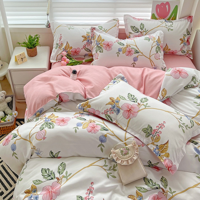 91家纺网 家纺一手货源 找家纺 （总）优逸家纺 2025新款植物羊绒小清新斜纹磨毛四件套