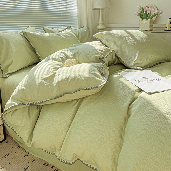 91家纺网 家纺一手货源 找家纺 卡普家居 2025新款A类轻奢贝壳绣丝柔缎提花枕套 丝柔缎-黄绿