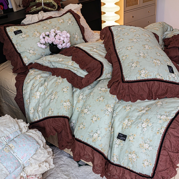 91家纺网 家纺一手货源 找家纺 （总）紫碧螺家纺 2025新款A类全棉纯棉仙女双层纱大韩边四件套