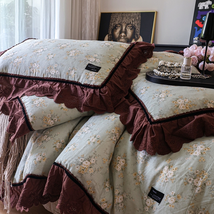 91家纺网 家纺一手货源 找家纺 （总）紫碧螺家纺 2025新款A类全棉纯棉仙女双层纱大韩边四件套