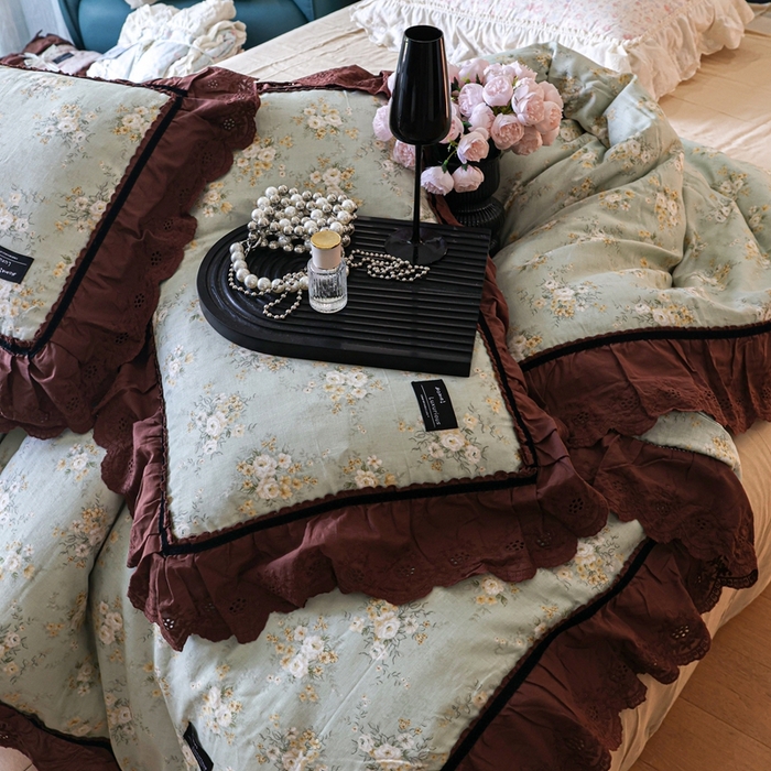 91家纺网 家纺一手货源 找家纺 （总）紫碧螺家纺 2025新款A类全棉纯棉仙女双层纱大韩边四件套