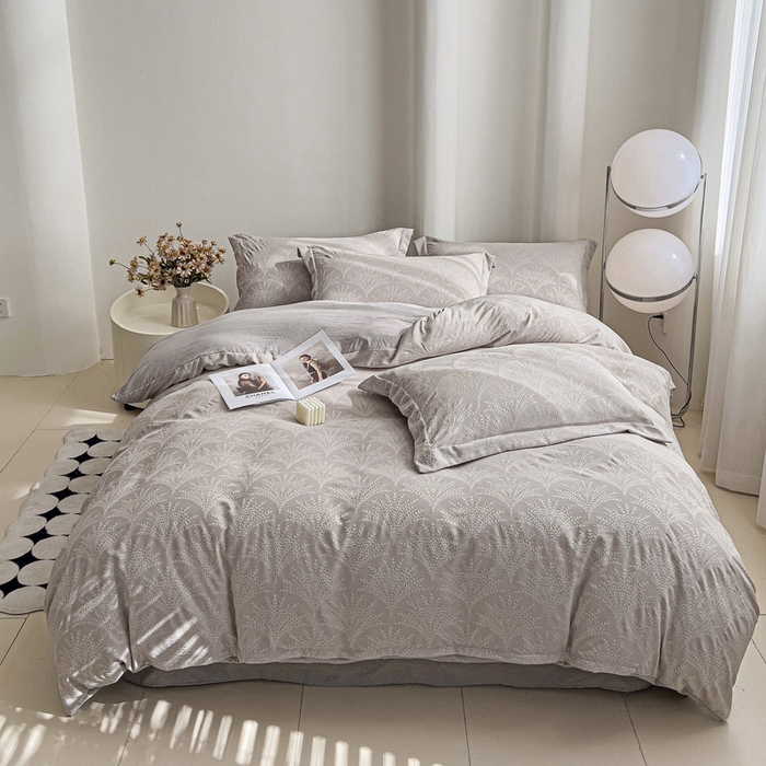 卡普家居 2025新款A类轻奢双层纱提花四件套摇钱树系列 摇钱树（浅灰）