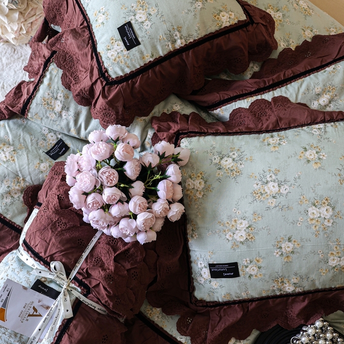 91家纺网 家纺一手货源 找家纺 紫碧螺家纺 2025新款A类全棉纯棉仙女双层纱大韩边四件套 花样倾城