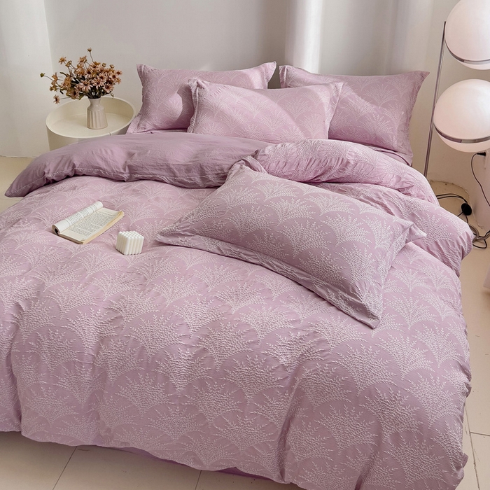 91家纺网 家纺一手货源 找家纺 卡普家居 2025新款A类轻奢双层纱提花四件套摇钱树系列 摇钱树（紫）