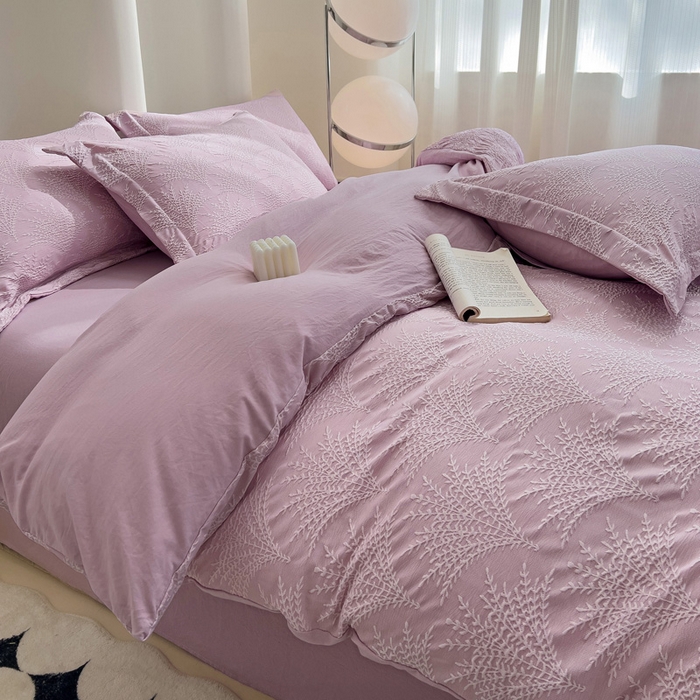 91家纺网 家纺一手货源 找家纺 卡普家居 2025新款A类轻奢双层纱提花四件套摇钱树系列 摇钱树（紫）