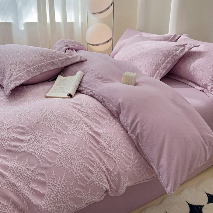 91家纺网 家纺一手货源 找家纺 卡普家居 2025新款A类轻奢双层纱提花四件套摇钱树系列 摇钱树（紫）