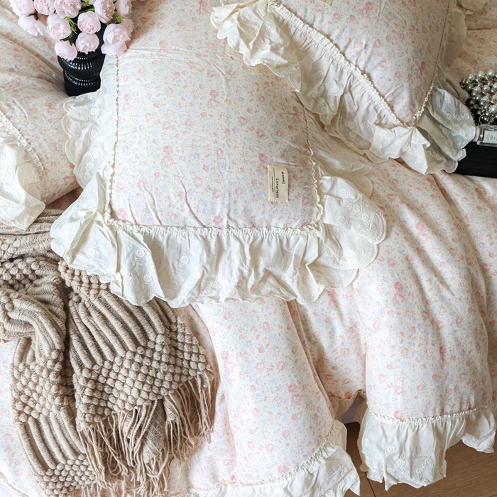 91家纺网 家纺一手货源 找家纺 紫碧螺家纺 2025新款A类全棉纯棉仙女双层纱大韩边四件套 秘密花园