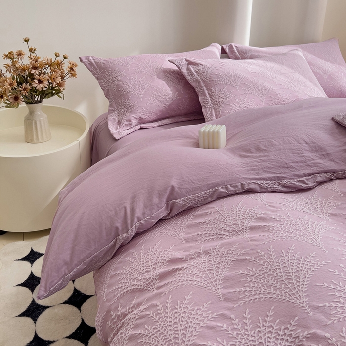 91家纺网 家纺一手货源 找家纺 卡普家居 2025新款A类轻奢双层纱提花四件套摇钱树系列 摇钱树（紫）