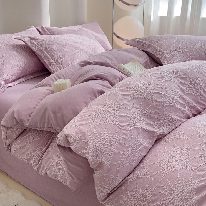 91家纺网 家纺一手货源 找家纺 卡普家居 2025新款A类轻奢双层纱提花四件套摇钱树系列 摇钱树（紫）