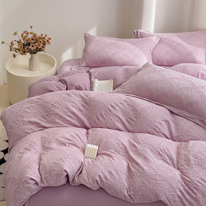 91家纺网 家纺一手货源 找家纺 卡普家居 2025新款A类轻奢双层纱提花四件套摇钱树系列 摇钱树（紫）