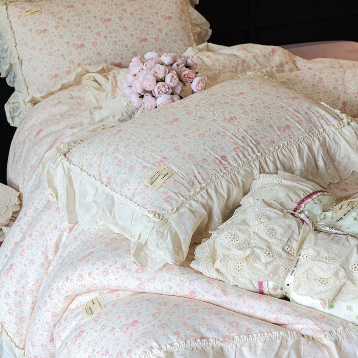 91家纺网 家纺一手货源 找家纺 紫碧螺家纺 2025新款A类全棉纯棉仙女双层纱大韩边四件套 秘密花园