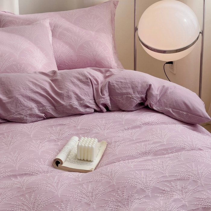 91家纺网 家纺一手货源 找家纺 卡普家居 2025新款A类轻奢双层纱提花四件套摇钱树系列 摇钱树（紫）