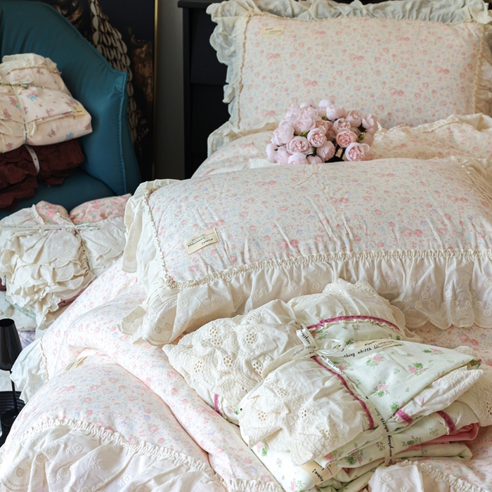 91家纺网 家纺一手货源 找家纺 紫碧螺家纺 2025新款A类全棉纯棉仙女双层纱大韩边四件套 秘密花园