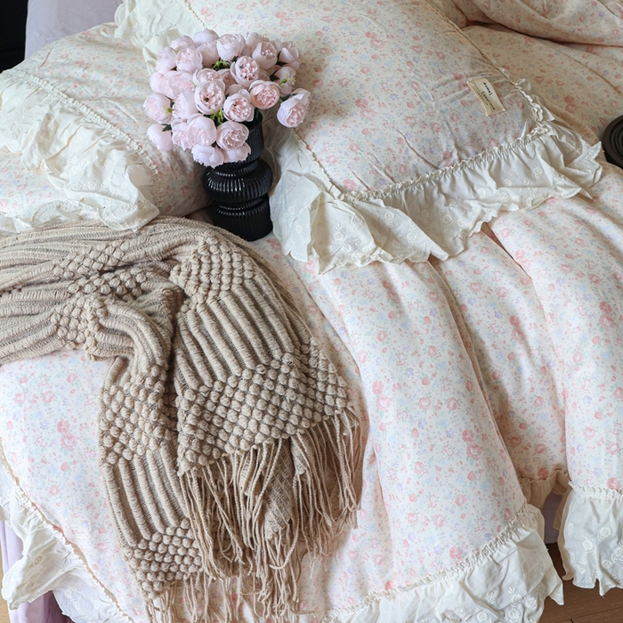 91家纺网 家纺一手货源 找家纺 紫碧螺家纺 2025新款A类全棉纯棉仙女双层纱大韩边四件套 秘密花园