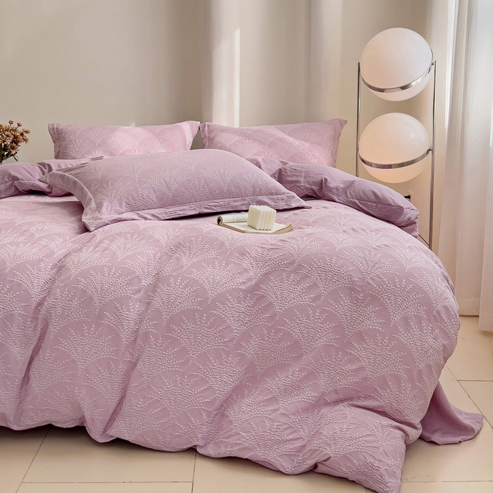 91家纺网 家纺一手货源 找家纺 卡普家居 2025新款A类轻奢双层纱提花四件套摇钱树系列 摇钱树（紫）