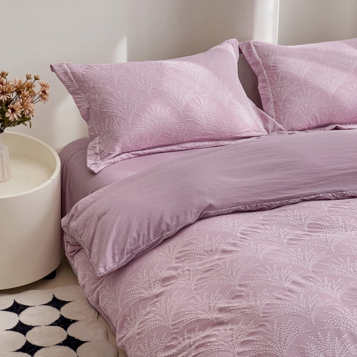 91家纺网 家纺一手货源 找家纺 卡普家居 2025新款A类轻奢双层纱提花四件套摇钱树系列 摇钱树（紫）