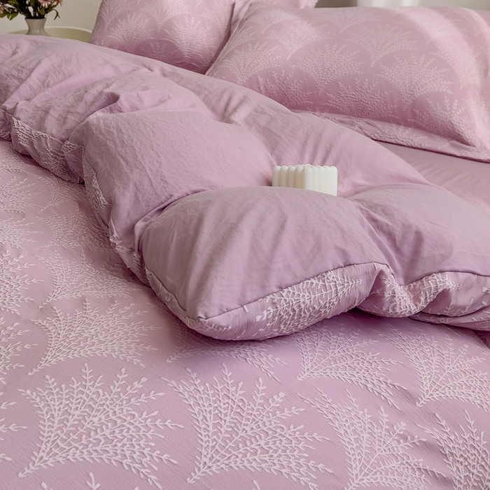 91家纺网 家纺一手货源 找家纺 卡普家居 2025新款A类轻奢双层纱提花四件套摇钱树系列 摇钱树（紫）