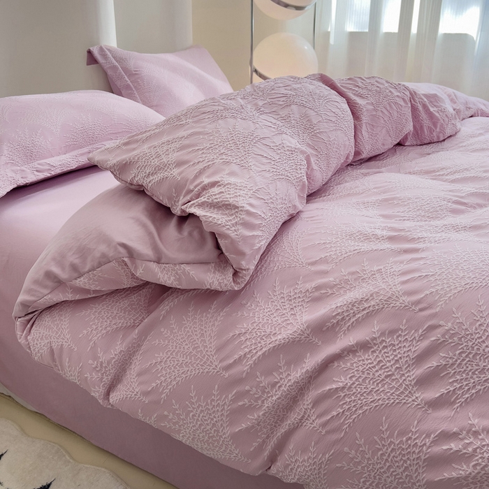 91家纺网 家纺一手货源 找家纺 卡普家居 2025新款A类轻奢双层纱提花四件套摇钱树系列 摇钱树（紫）