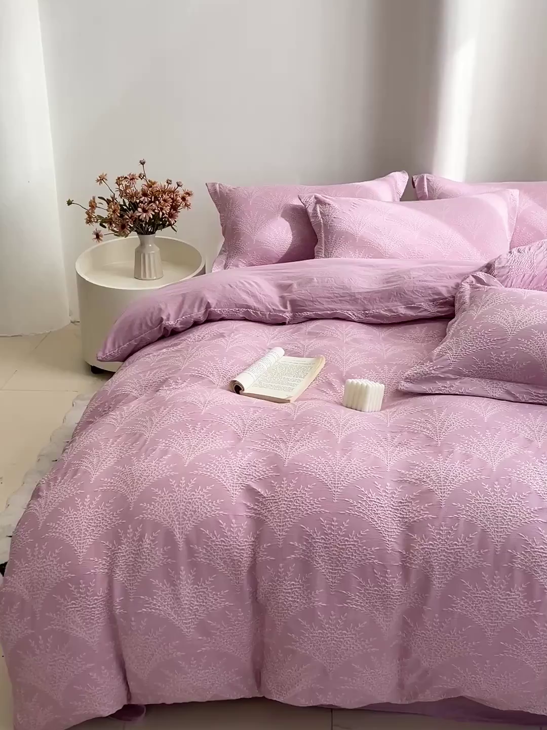 91家纺网 家纺一手货源 找家纺 卡普家居 2025新款A类轻奢双层纱提花四件套摇钱树系列 摇钱树（紫）