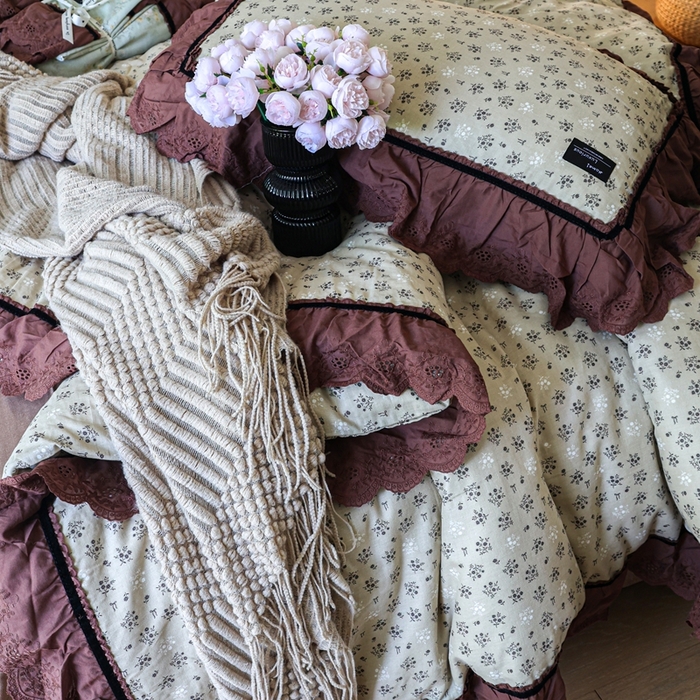 91家纺网 家纺一手货源 找家纺 紫碧螺家纺 2025新款A类全棉纯棉仙女双层纱大韩边四件套 晴岛桔梗