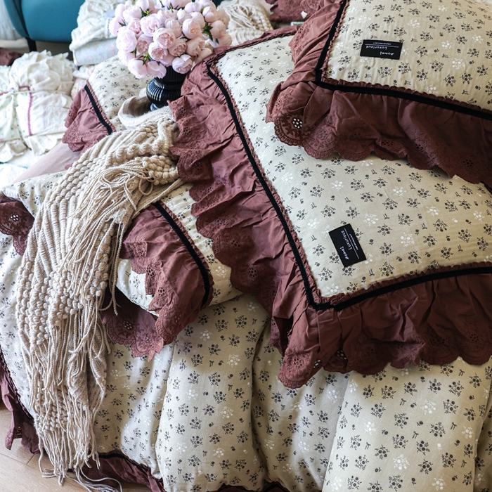 91家纺网 家纺一手货源 找家纺 紫碧螺家纺 2025新款A类全棉纯棉仙女双层纱大韩边四件套 晴岛桔梗