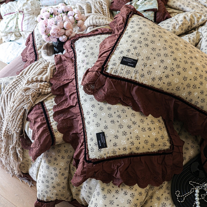 91家纺网 家纺一手货源 找家纺 紫碧螺家纺 2025新款A类全棉纯棉仙女双层纱大韩边四件套 晴岛桔梗