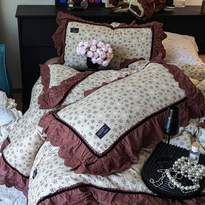 91家纺网 家纺一手货源 找家纺 紫碧螺家纺 2025新款A类全棉纯棉仙女双层纱大韩边四件套 晴岛桔梗