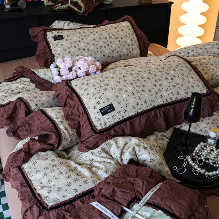 91家纺网 家纺一手货源 找家纺 紫碧螺家纺 2025新款A类全棉纯棉仙女双层纱大韩边四件套 晴岛桔梗