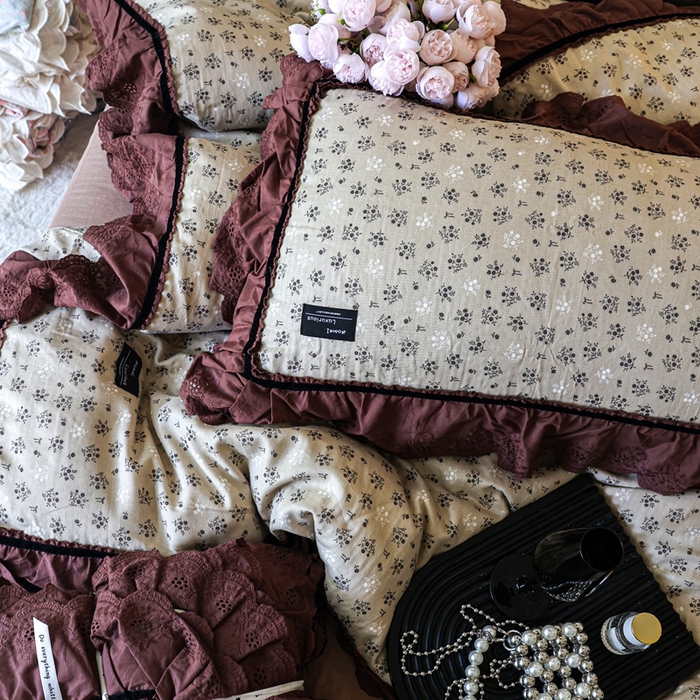 91家纺网 家纺一手货源 找家纺 紫碧螺家纺 2025新款A类全棉纯棉仙女双层纱大韩边四件套 晴岛桔梗