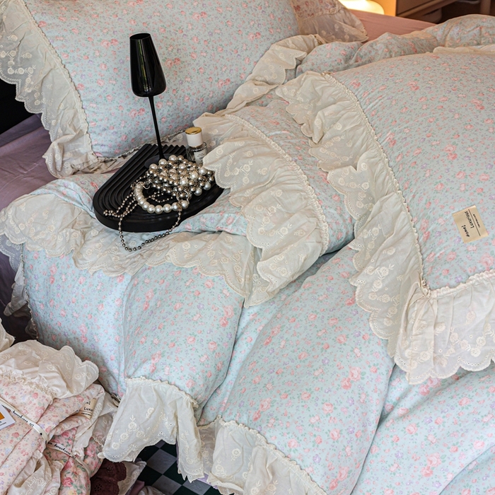 91家纺网 家纺一手货源 找家纺 紫碧螺家纺 2025新款A类全棉纯棉仙女双层纱大韩边四件套 洒落的阳光