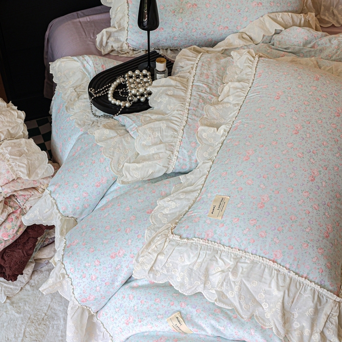 91家纺网 家纺一手货源 找家纺 紫碧螺家纺 2025新款A类全棉纯棉仙女双层纱大韩边四件套 洒落的阳光