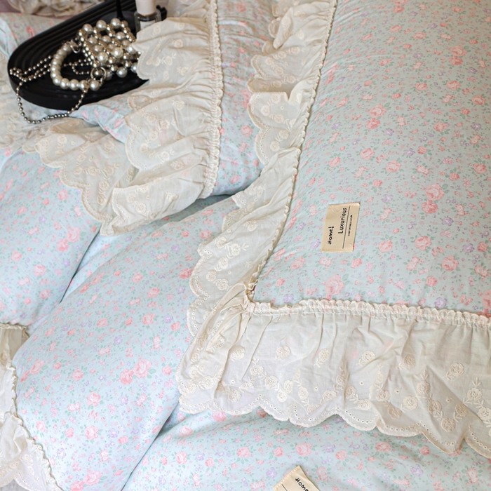 91家纺网 家纺一手货源 找家纺 紫碧螺家纺 2025新款A类全棉纯棉仙女双层纱大韩边四件套 洒落的阳光