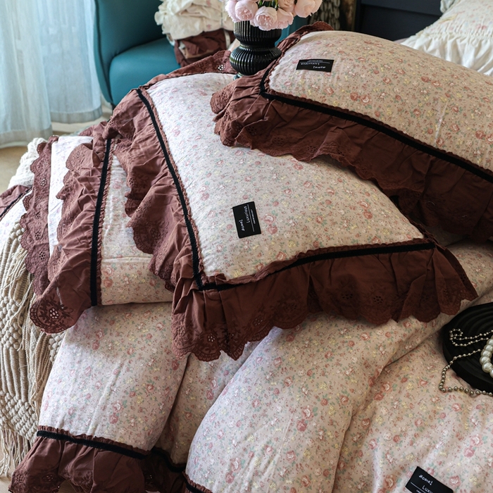 91家纺网 家纺一手货源 找家纺 紫碧螺家纺 2025新款A类全棉纯棉仙女双层纱大韩边四件套 雾漫玫瑰夜