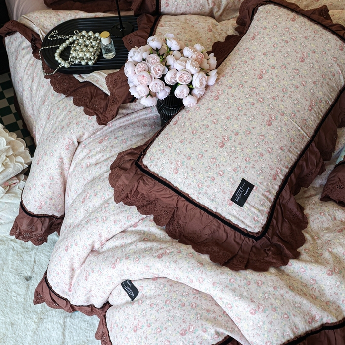 91家纺网 家纺一手货源 找家纺 紫碧螺家纺 2025新款A类全棉纯棉仙女双层纱大韩边四件套 雾漫玫瑰夜