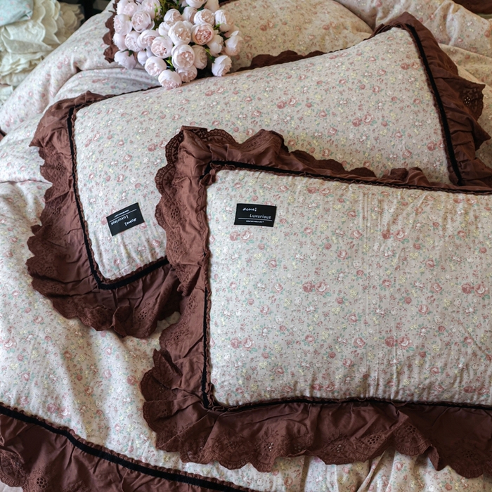 91家纺网 家纺一手货源 找家纺 紫碧螺家纺 2025新款A类全棉纯棉仙女双层纱大韩边四件套 雾漫玫瑰夜