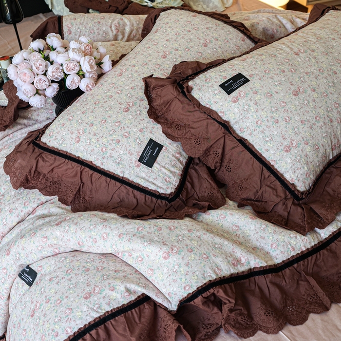 91家纺网 家纺一手货源 找家纺 紫碧螺家纺 2025新款A类全棉纯棉仙女双层纱大韩边四件套 雾漫玫瑰夜