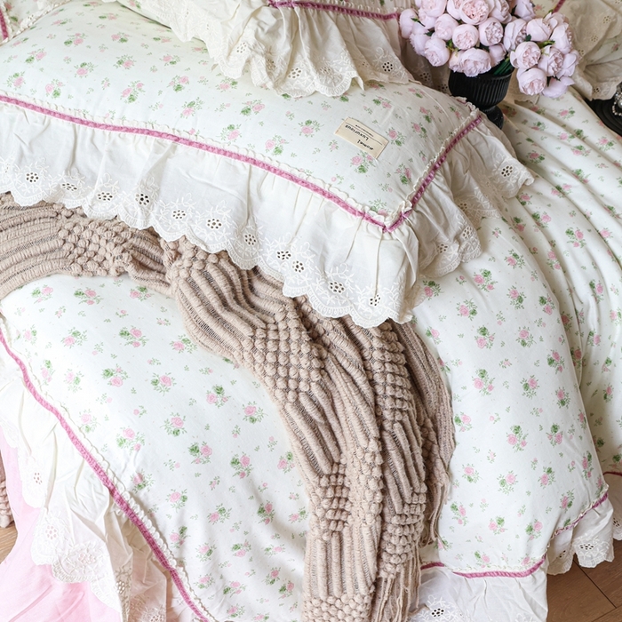 91家纺网 家纺一手货源 找家纺 紫碧螺家纺 2025新款A类全棉纯棉仙女双层纱大韩边四件套 夏日限定