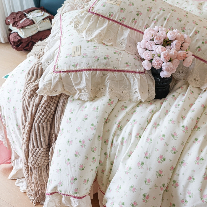 91家纺网 家纺一手货源 找家纺 紫碧螺家纺 2025新款A类全棉纯棉仙女双层纱大韩边四件套 夏日限定