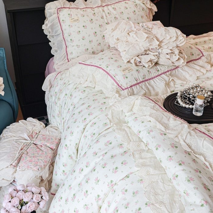 91家纺网 家纺一手货源 找家纺 紫碧螺家纺 2025新款A类全棉纯棉仙女双层纱大韩边四件套 夏日限定